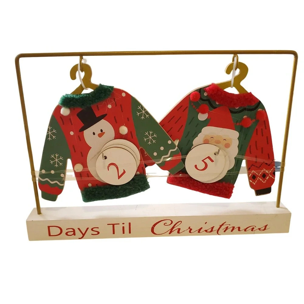 Wooden‎ Ugly Sweater Christmas Countdown Calendar Snowman Santa Display